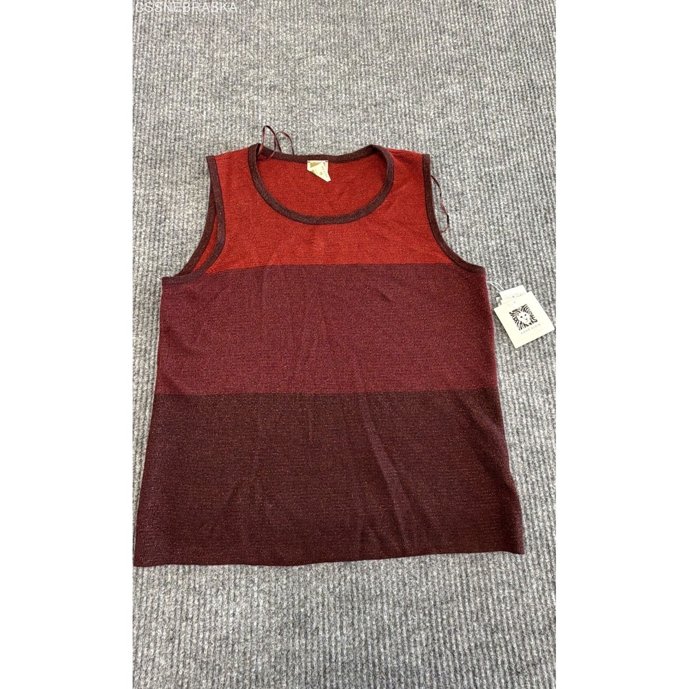 Anne Klein Women's Red Burgundy Colorblock Shimmer Metallic Knit Top NWT Sz M